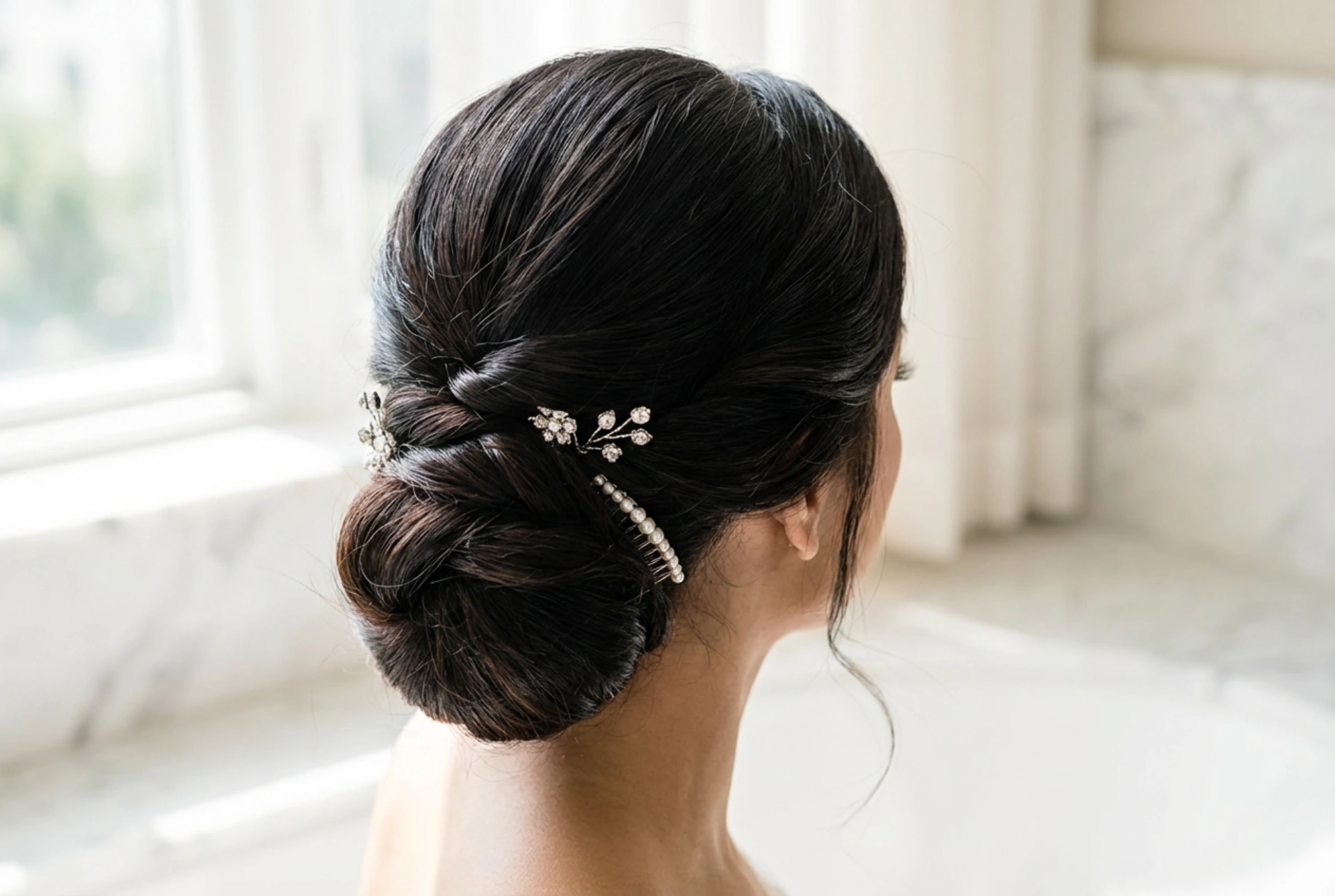 Frizura za vjenčanje: postojana podignuta frizura, kontrola mlade kose i dodaci