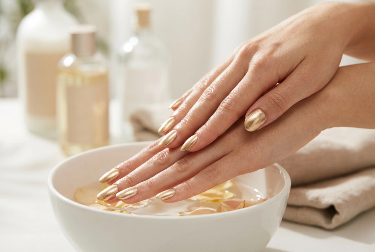 Zlatni nokti za dan i večer: kako postići ravnomjeran sjaj