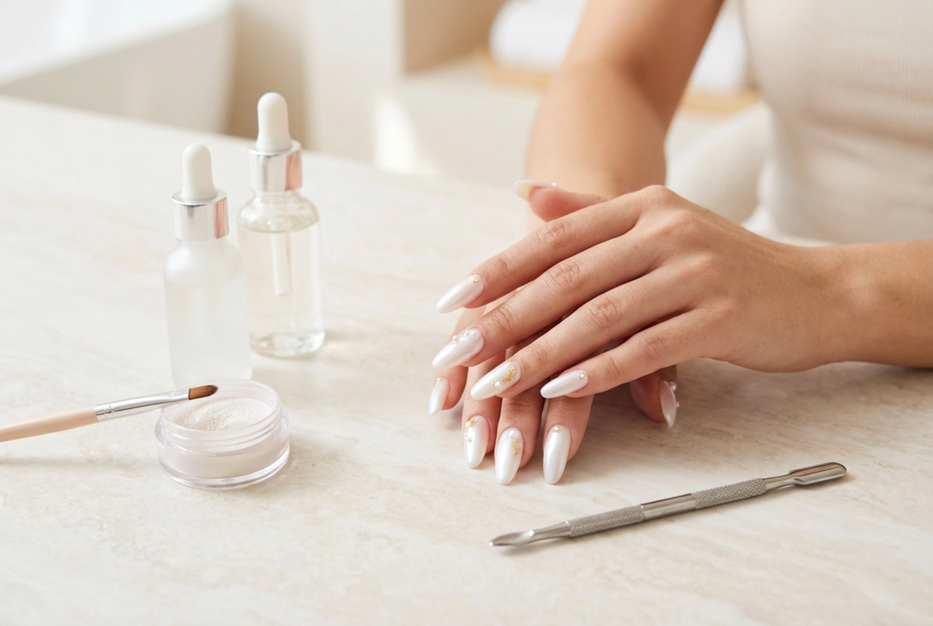 Bijeli, biserni nokti: kako raditi s prahom i postići glatki sjaj