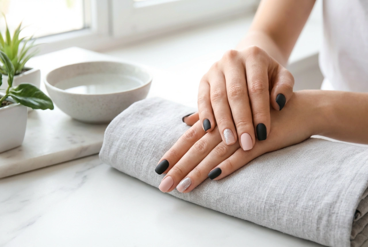 Crno-ružičasti nokti sa šljokicama: gdje dodati sjaj da se ne pretjera