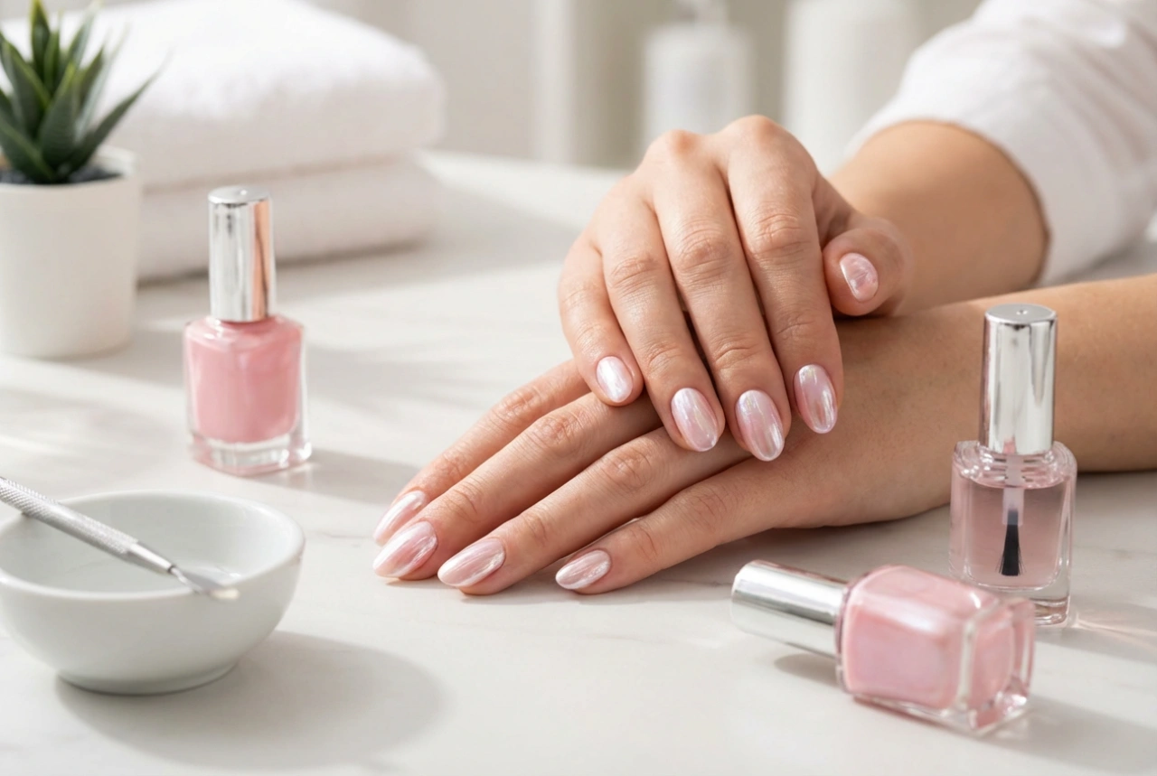 Biserno ružičasti nokti: efekt školjke korak po korak