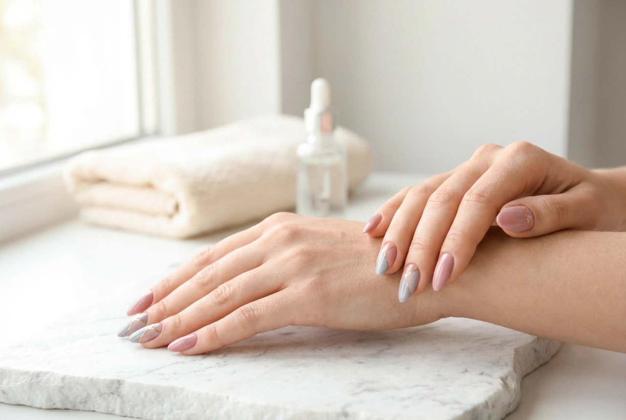 Ružičasto-sivi nokti: nježni kontrasti korak po korak