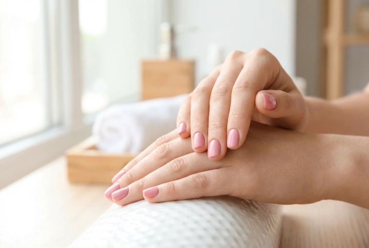 Ružičasti kratki nokti: optičko produljenje i čista kontura