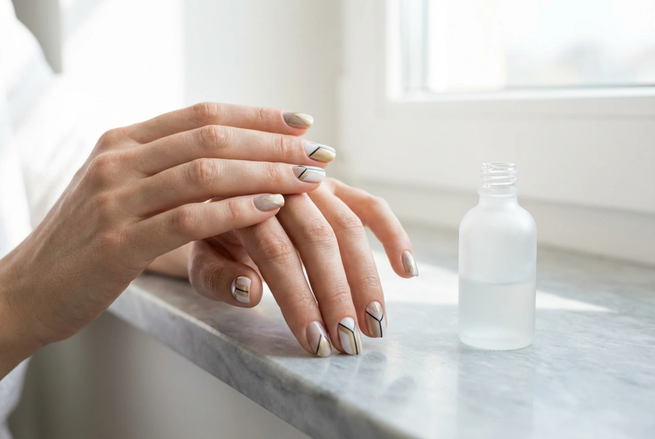 Geometrijski nokti: trake, pečati i brze sheme