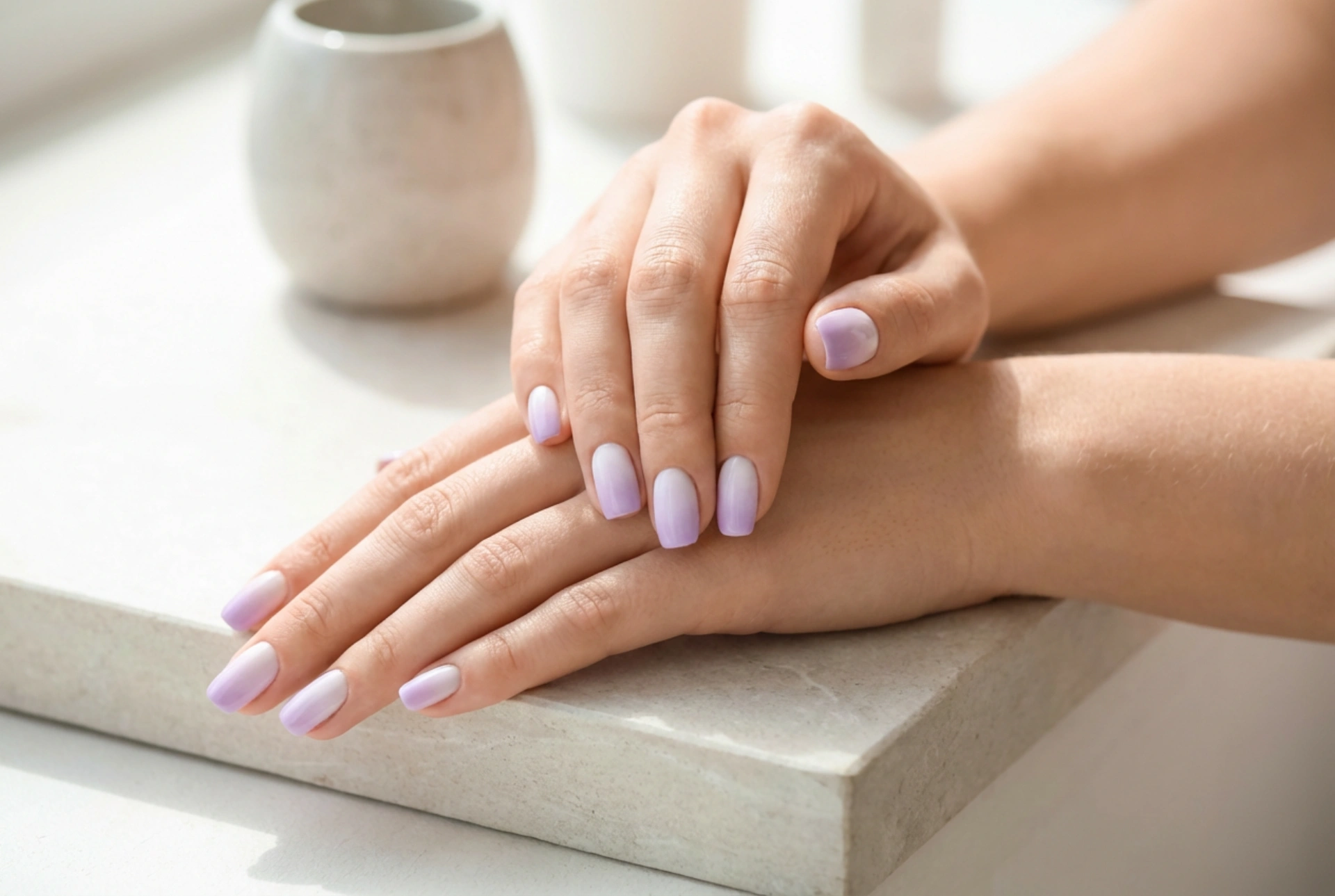 Lavanda ombre nokti: nježni prijelazi boja korak po korak