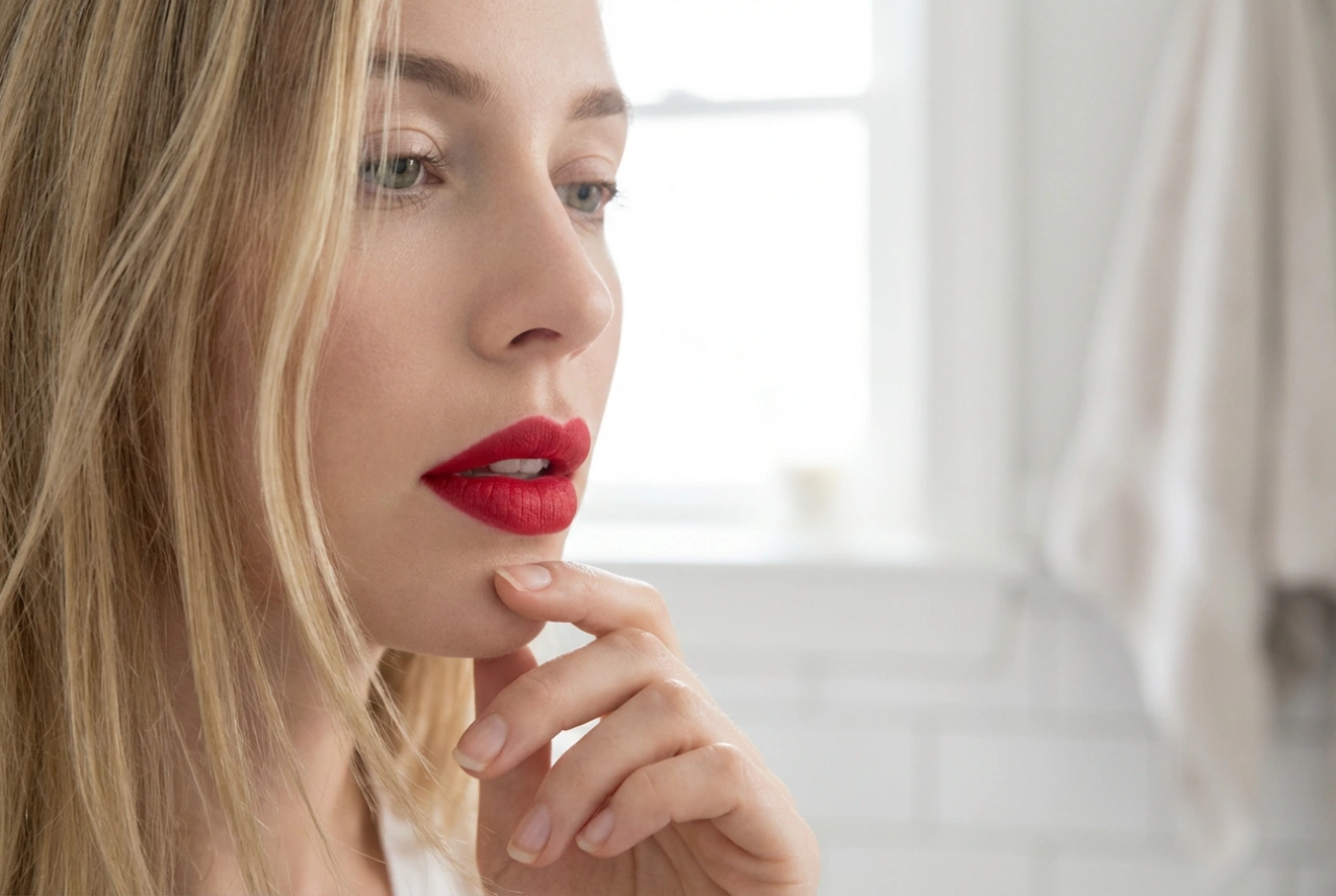 Crveni ruž za plavuše: nijanse, kontrast i lagani make-up očiju